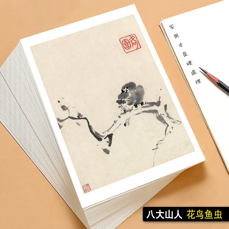 国画临摹卡八大山人花鸟鱼虫小品水墨画绘画艺术培训高清印刷48张