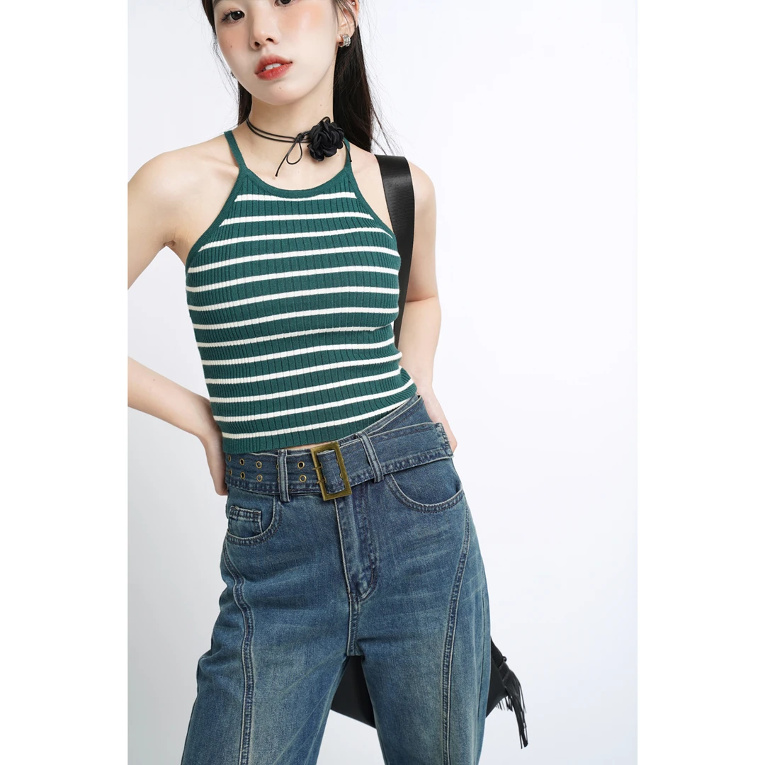 【苏菜萝卜 东方青苍】辣妹挂脖交叉吊带小背心女夏季外穿修身短款