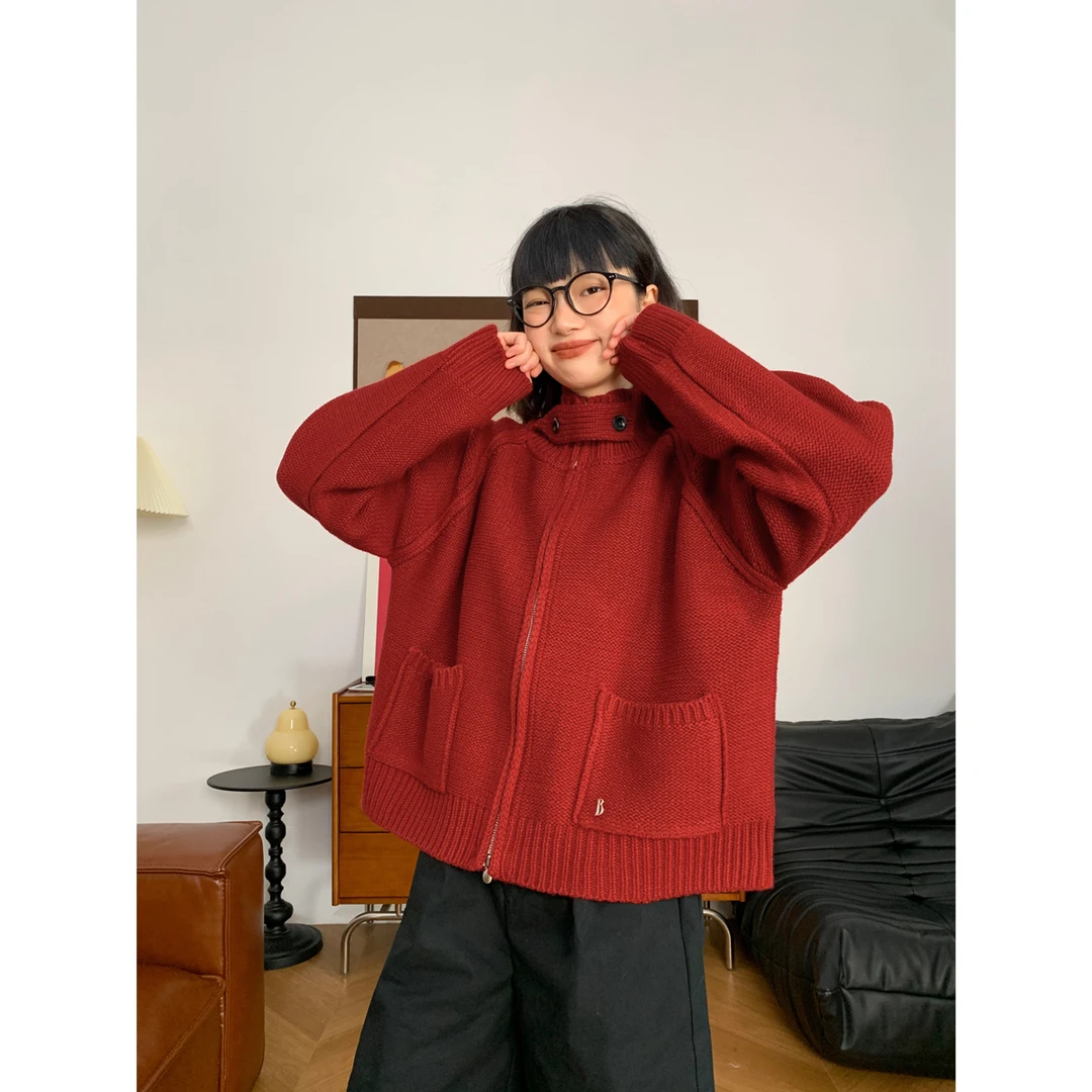 加厚立领拉链毛衣外套女韩版春秋新款百搭休闲宽松显瘦针织开衫潮