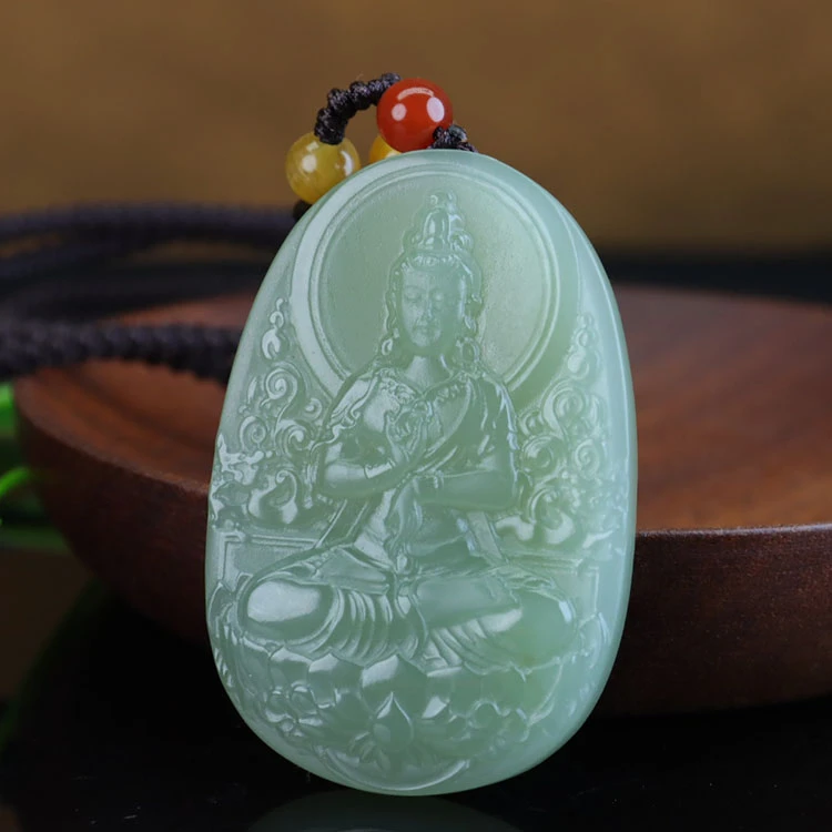 天然和田玉冰晴水南海观音吊坠男款护身大号玉石挂件真玉坐莲观音
