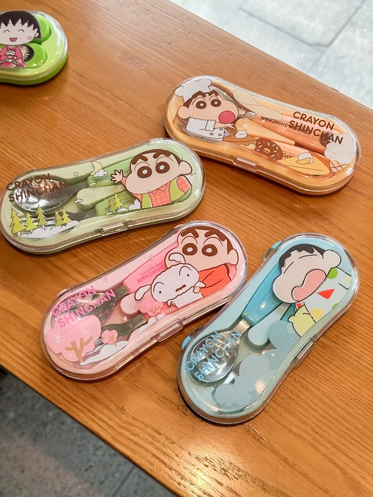 可爱蜡笔小新卡通儿童餐具不锈钢勺叉套装便携宝宝餐具