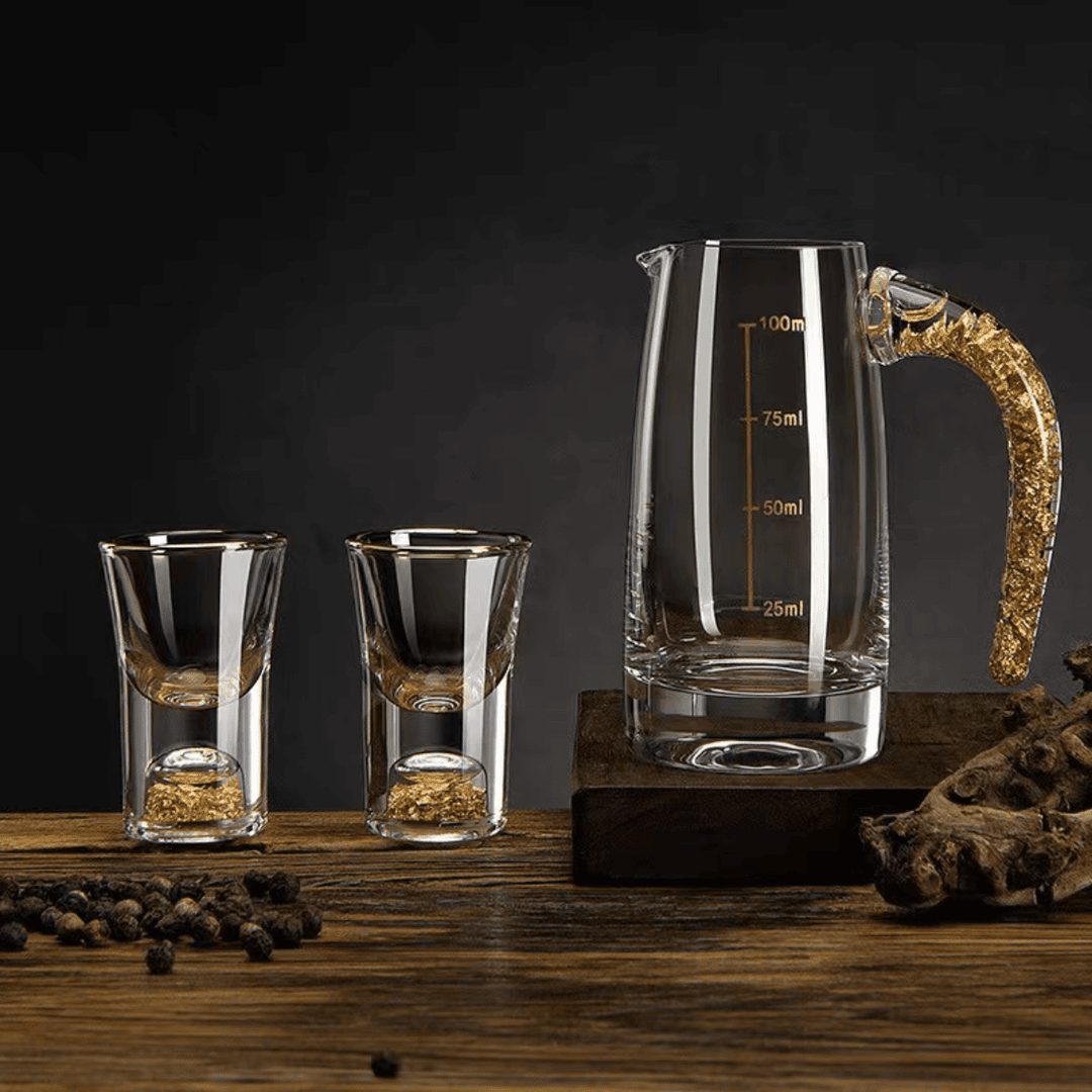 白酒杯小号水晶玻璃中式金箔一口子弹杯烈酒杯，杯子15克