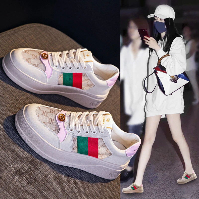 厚底女板鞋百搭真皮休闲运动脏脏板鞋爆款2024春夏新款网纱小白鞋