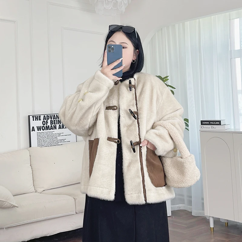 玛德琳莎 / 韩系焦糖色系仿兔貂外套12544花契200斤胖mm气质百搭