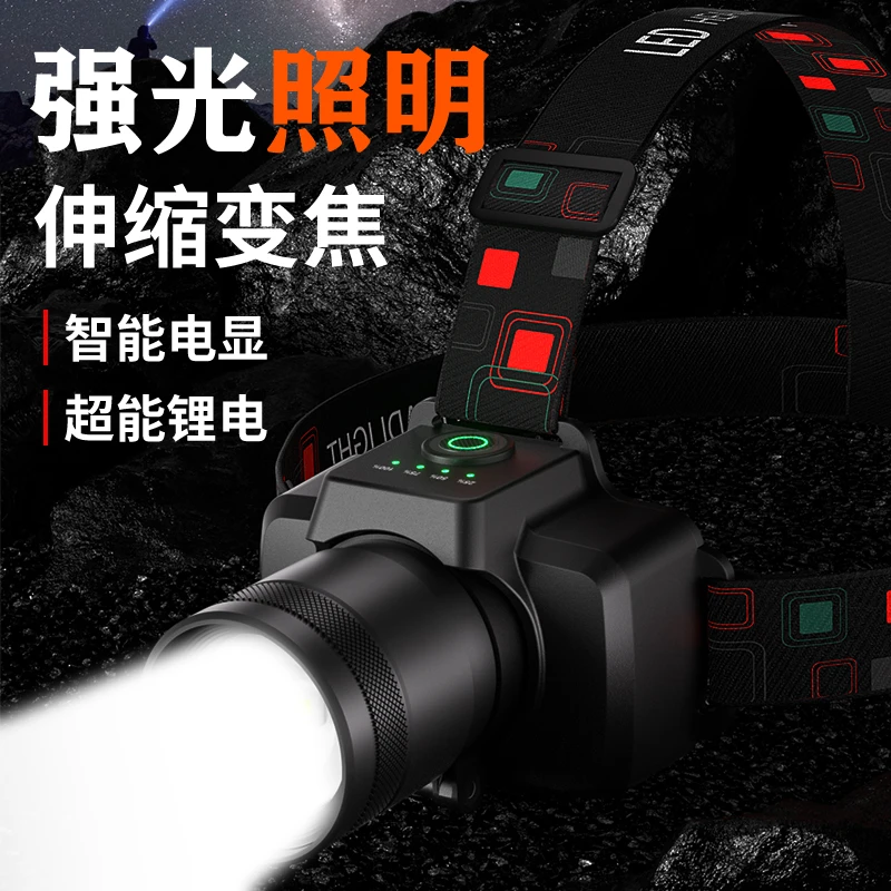 户外大功率强光可调焦白极光铝合金头灯Type-C续航夜钓探险头灯