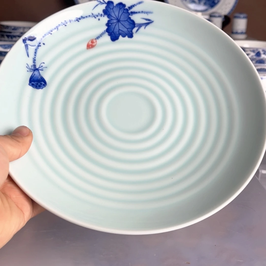 【闪购商品】陶瓷碗9英寸影青荷花浅盘