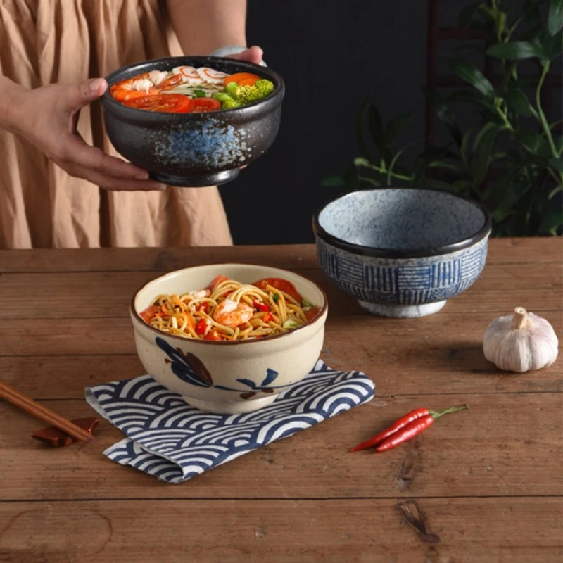 韩式陶瓷面碗7.5英寸青海波泡面碗复古碗汤碗家用厚边碗酒店大碗