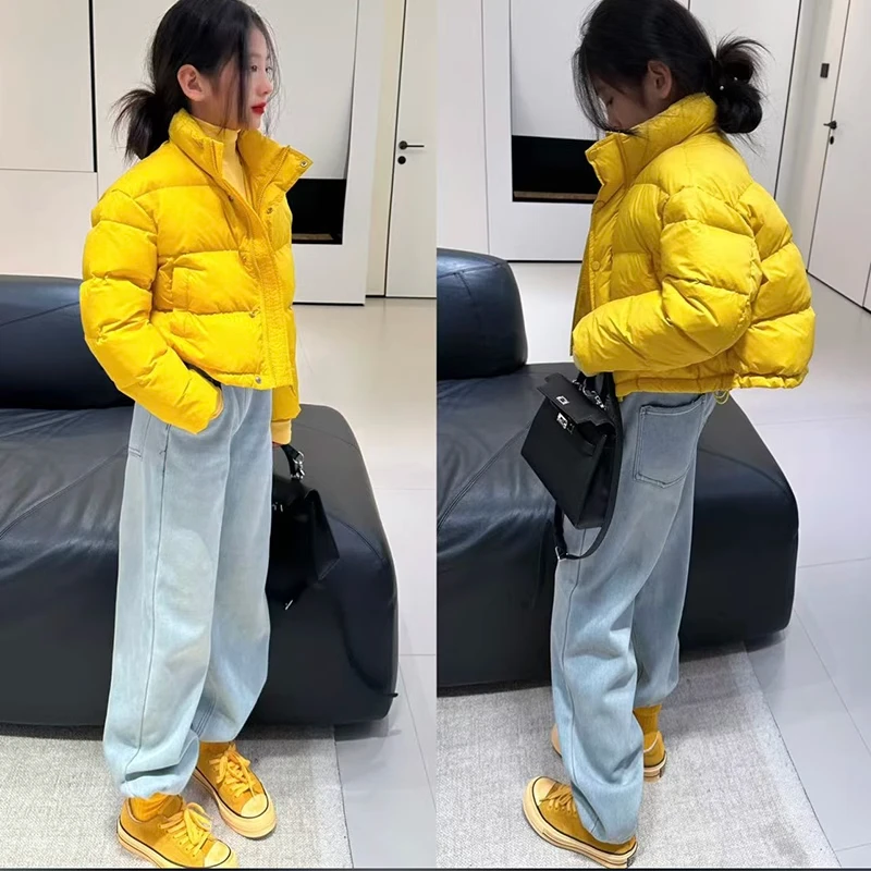 2024冬季新款女童立领加厚面包服大童糖果色宽松短款保暖时髦棉服