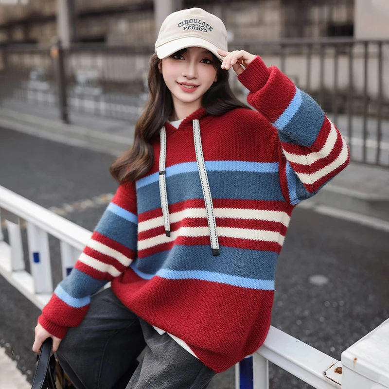 女童秋冬款时髦洋气加厚连帽毛衣儿童网红秋装女大童冬季针织衫潮
