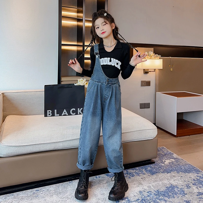 女童牛仔背带裤秋装2025新款宽松儿童大童春秋季女孩韩版时髦网红