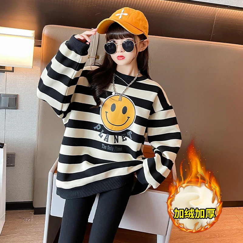 女童卫衣加绒打底衫秋冬季2024新款儿童韩版休闲上衣套头中大童装