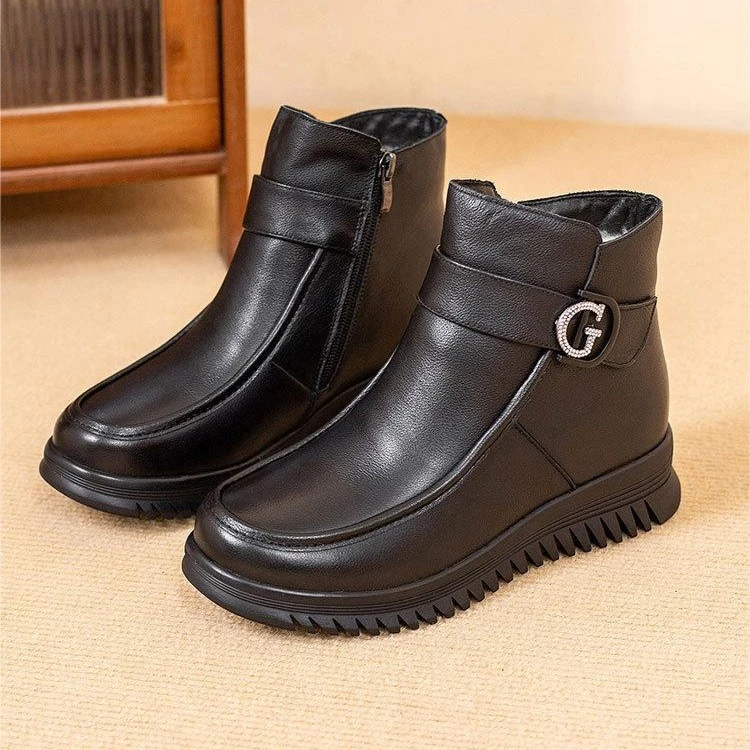 简尔1550软底羊毛内里头层牛皮妈妈靴妈妈鞋平底保暖防滑靴子加绒