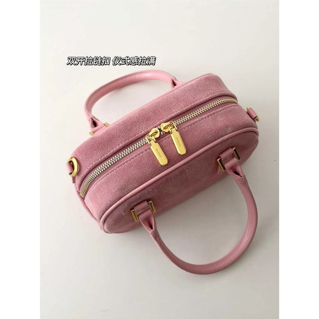 【姵琪的初恋】韩国西西里粉嫩嫩少女心麂皮绒保龄球单肩斜挎包