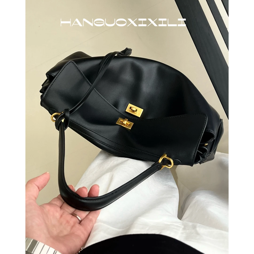 韩国西西里 定制版本！锁扣软塌有型凯莉包真皮大容量上班通勤包包