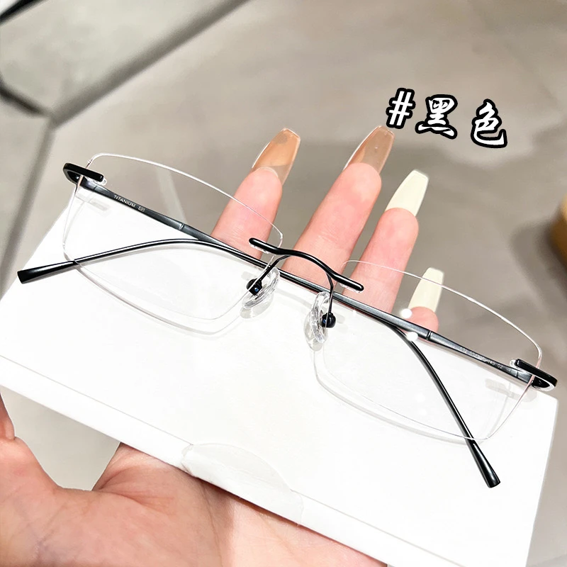 新款超轻纯钛无框近视眼镜框男防蓝光女钻石切边眼镜架时尚框镜