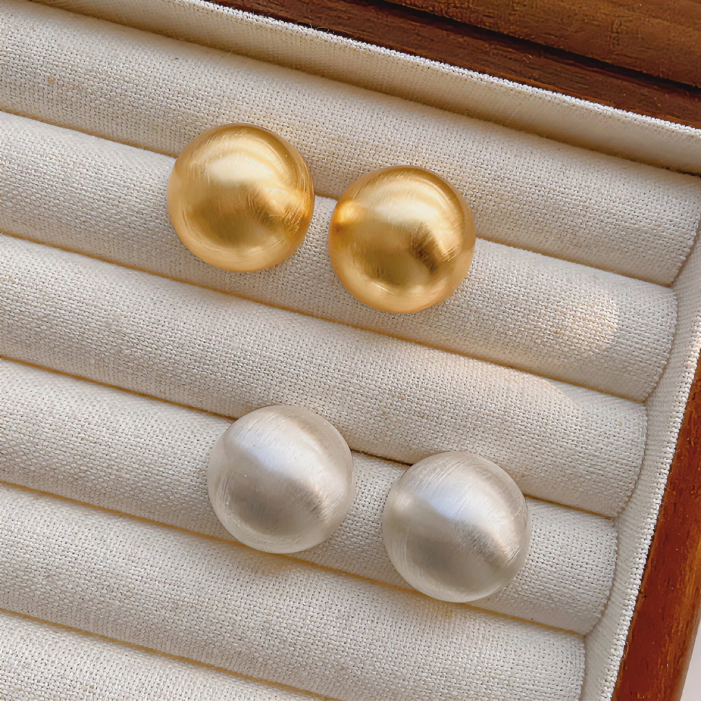 铜合金耳饰 s925银复古磨砂拉丝圆球耳饰2025年火爆款大气上档次