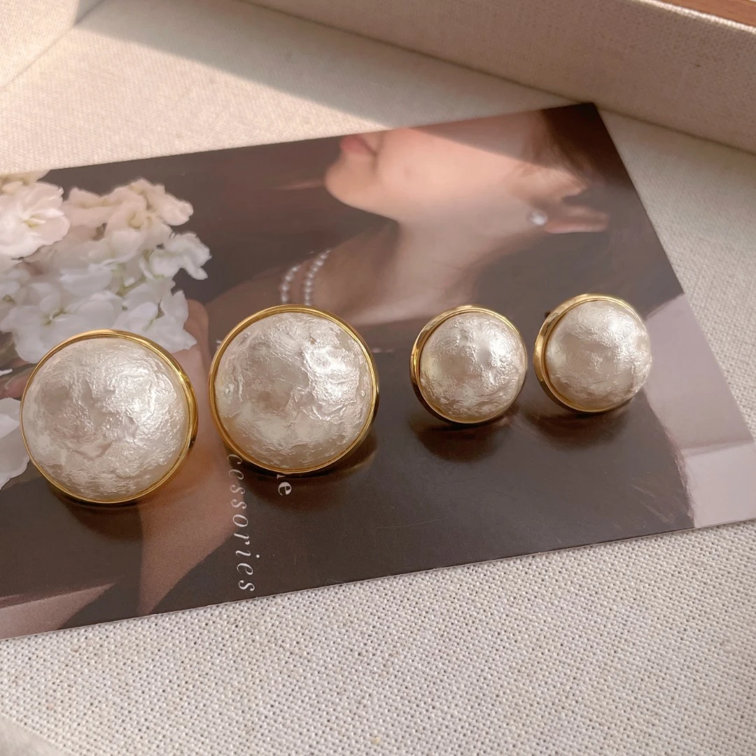 铜合金耳饰 s925银针金边棉花珍珠耳钉ins法式温柔小香风气质耳环