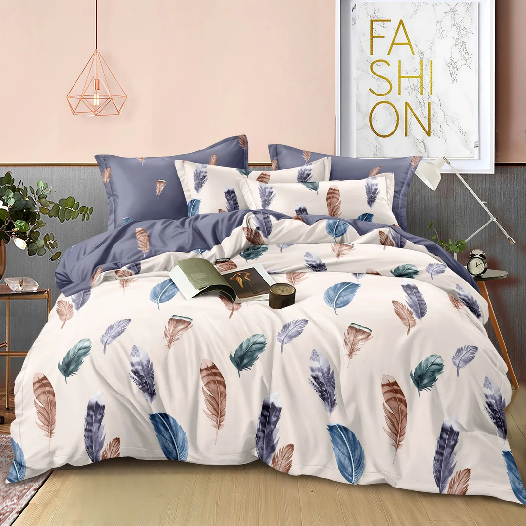 轻奢加厚斜纹磨毛四件套-蓝色羽毛YB