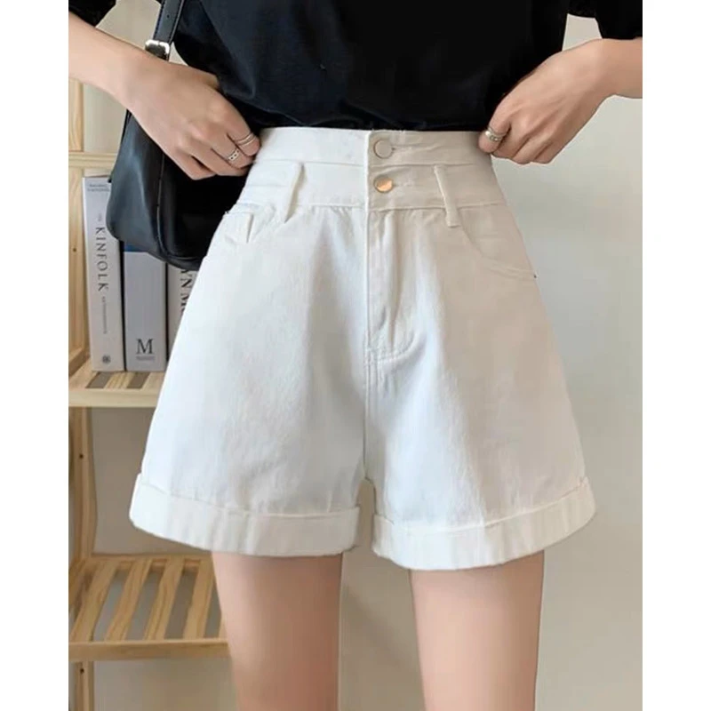 1170百搭网红宽松裤子女春夏季减龄显瘦高腰牛仔水洗黑色短裤YX