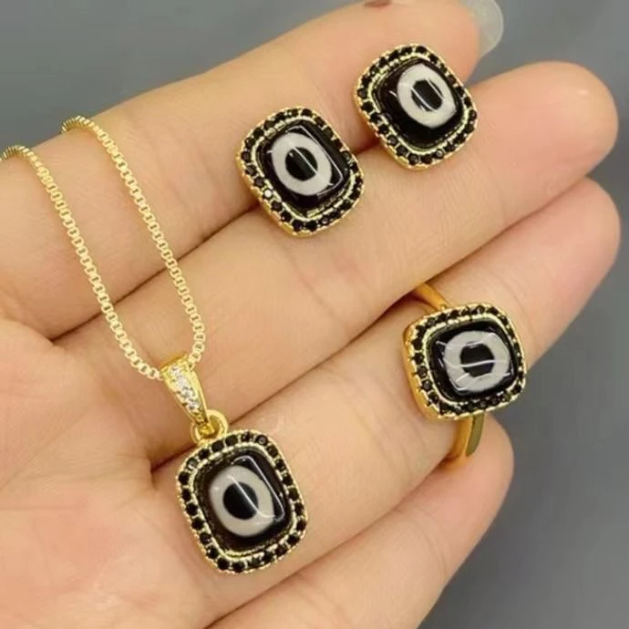 铜合金亚克力耳饰 铜合金耳饰 手工气质耳钉项链戒指三件套女