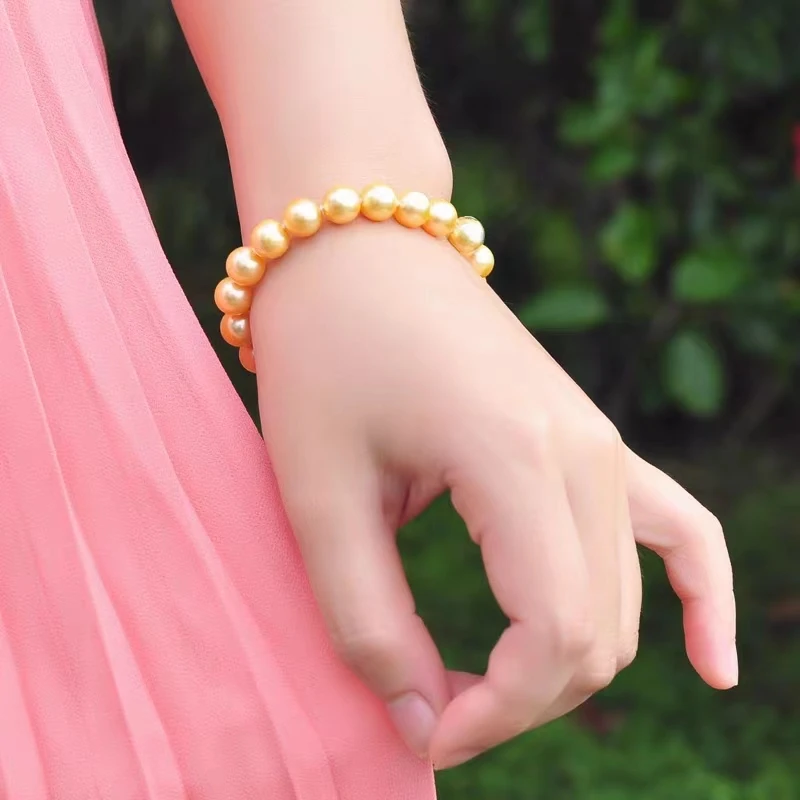 12mm金色母贝珠手链气质时尚优雅