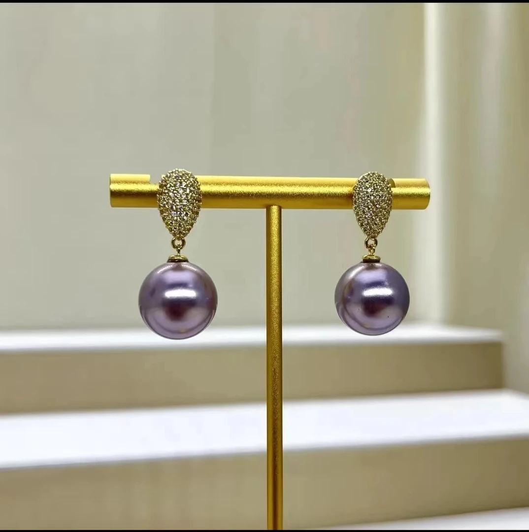 925银耳饰 14mm复合设计款母贝珠耳钉