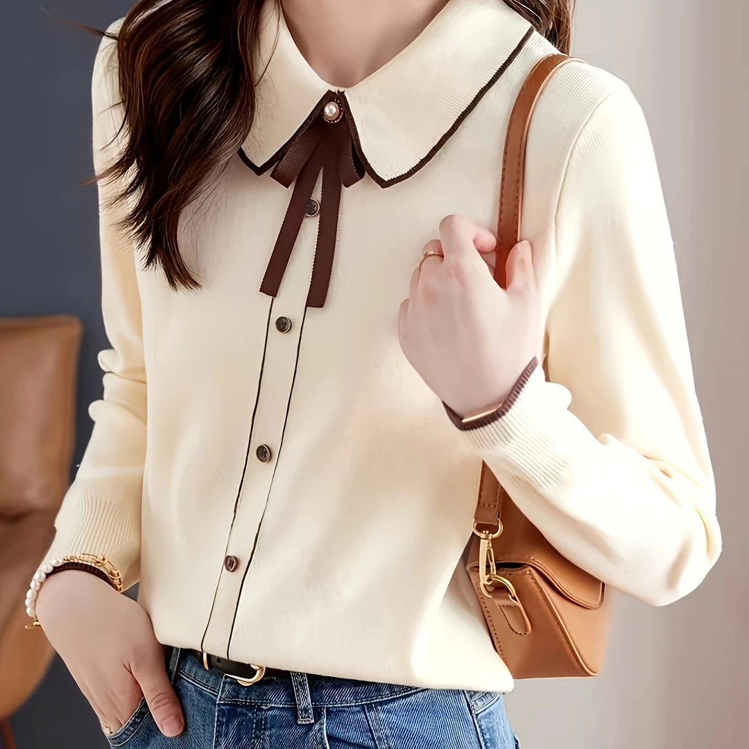 气质小香风飘带减龄娃娃领打底衫内搭针织衫女上衣春秋百搭