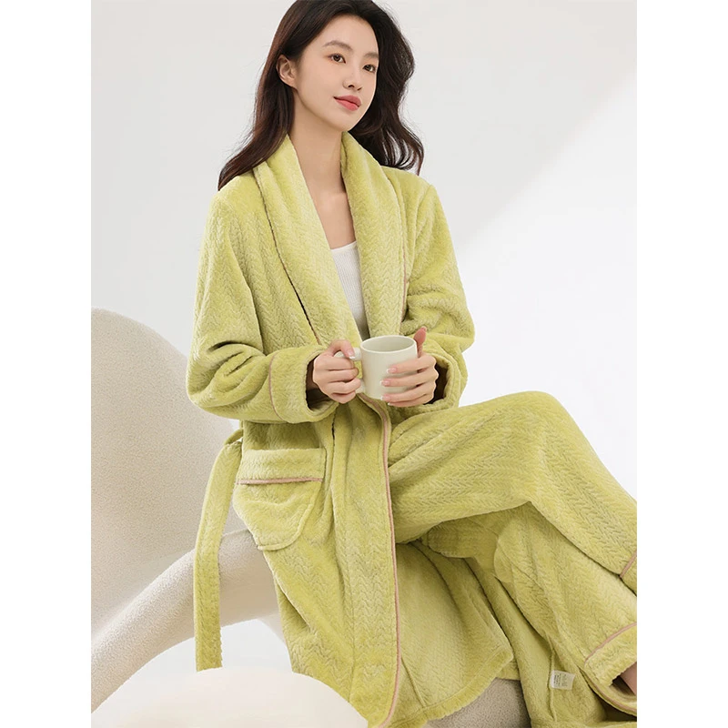 睡袍女秋冬季冬款法兰绒保暖加厚珊瑚绒情侣睡衣男士长款大码浴袍