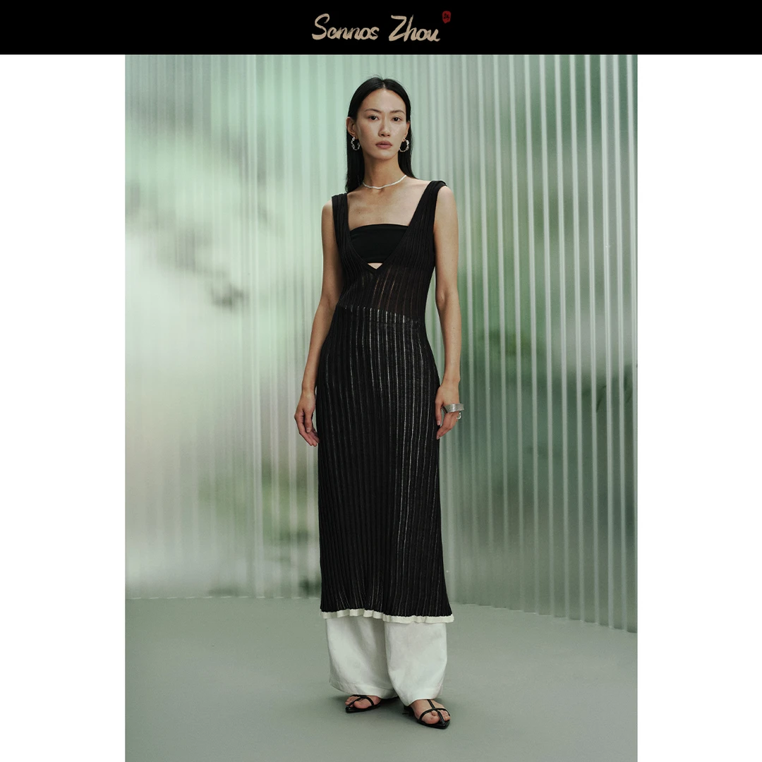 sennoszhouVV领钩织长长连衣裙 A46013