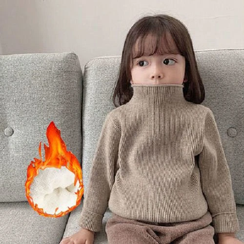 女童2024秋冬装加绒半高领毛衣宝宝纯色百搭宽松针织衫儿童打底衫