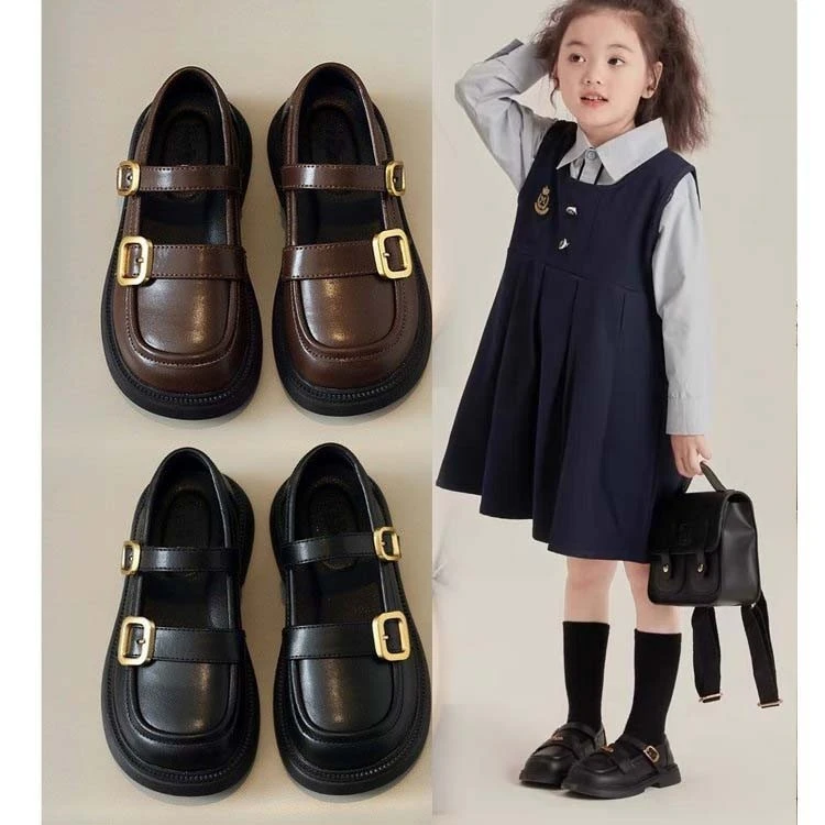 ABC 女童鞋子儿童公主小皮鞋2025春秋季新款单鞋软底英伦百搭黑色