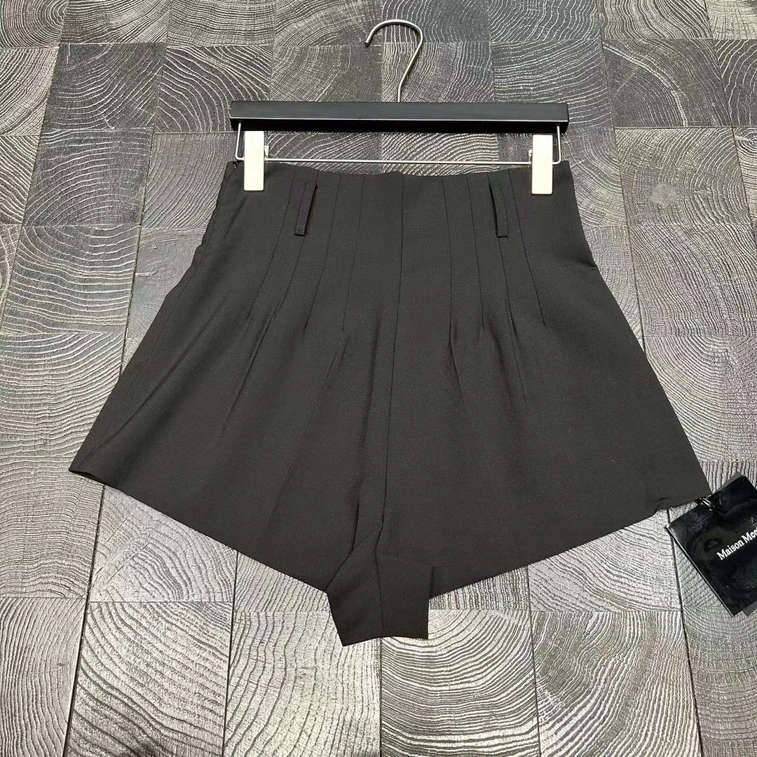 休闲裤高腰时尚百搭阔腿女士夏季黑色设计师短裤 V1515