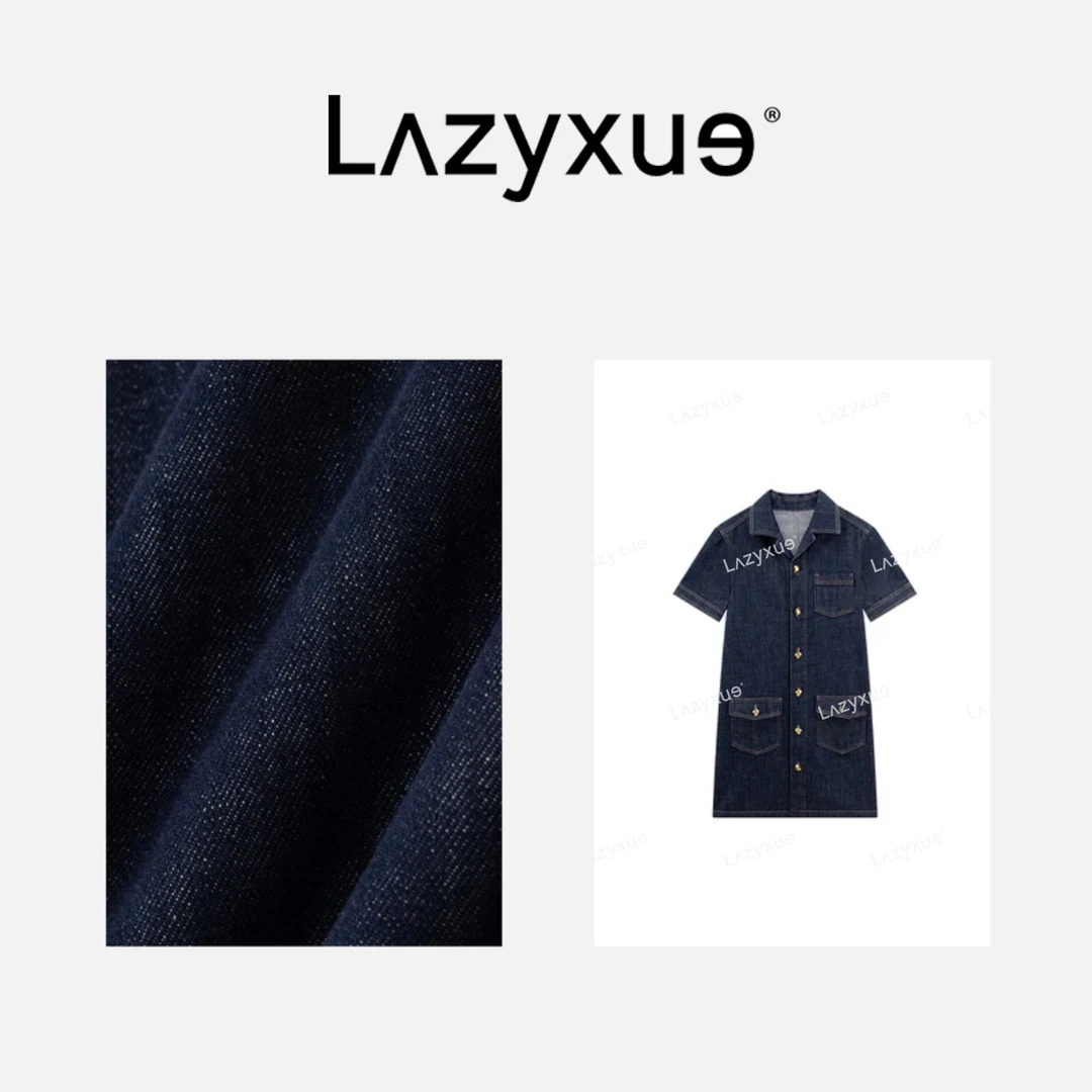 LAZYXUE“意藴蓝调连衣裙” 牛仔单排多口袋连衣裙 4281