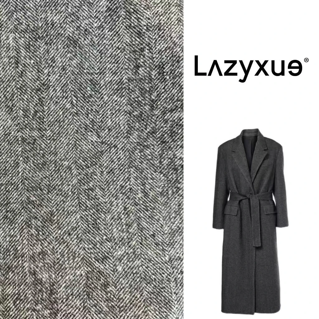 LAZYXUE薛懒懒 B*C人字纹100羊毛秋冬毛呢中长款气质大衣 SW302