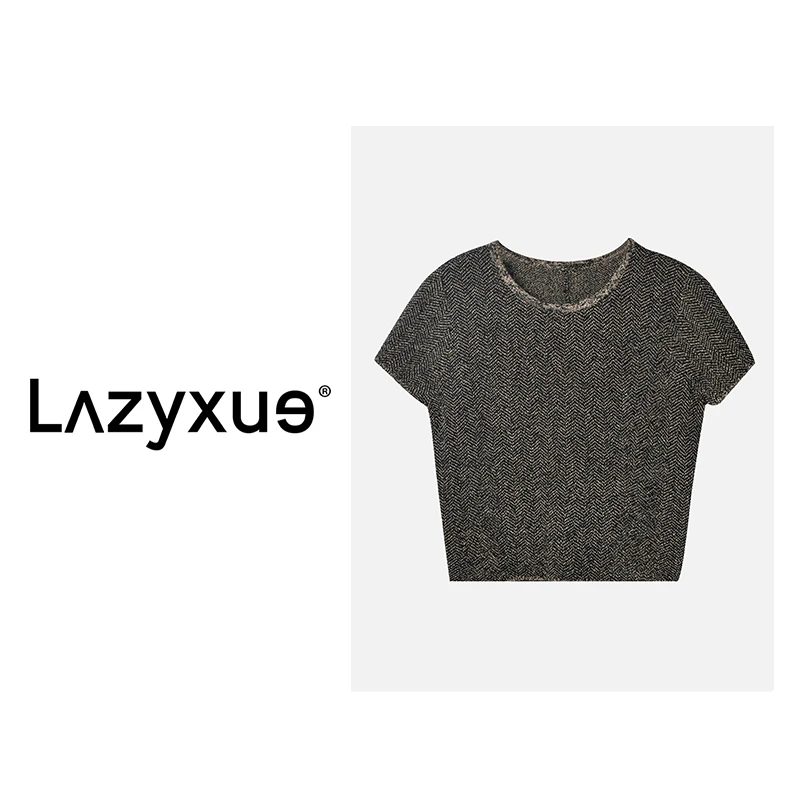 LAZYXUE小众进口混纺人字纹提花针织短袖 YH 27129