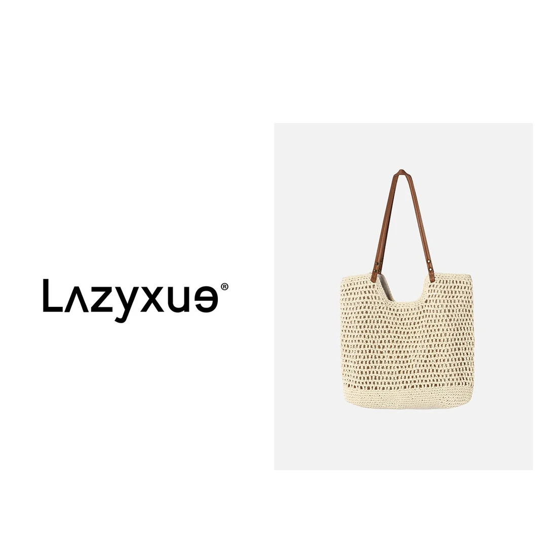 LAZYXUE拉菲草手工编织复古休闲森系大容量网格镂空单肩包 BX0010