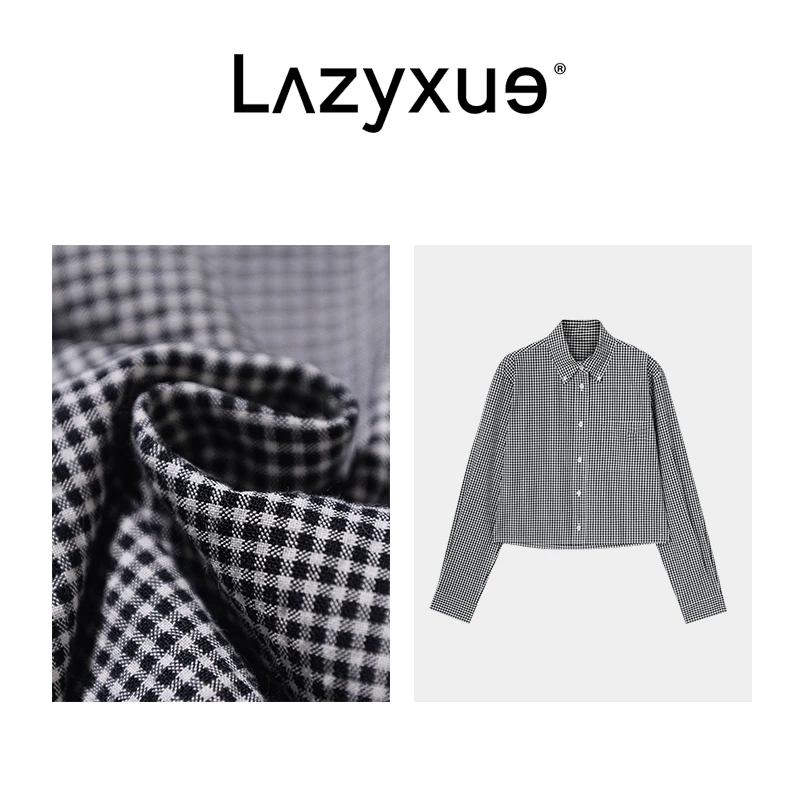 LAZYXUE百年千鸟格进口面料抗皱立体剪裁老钱风短款衬衫  24013