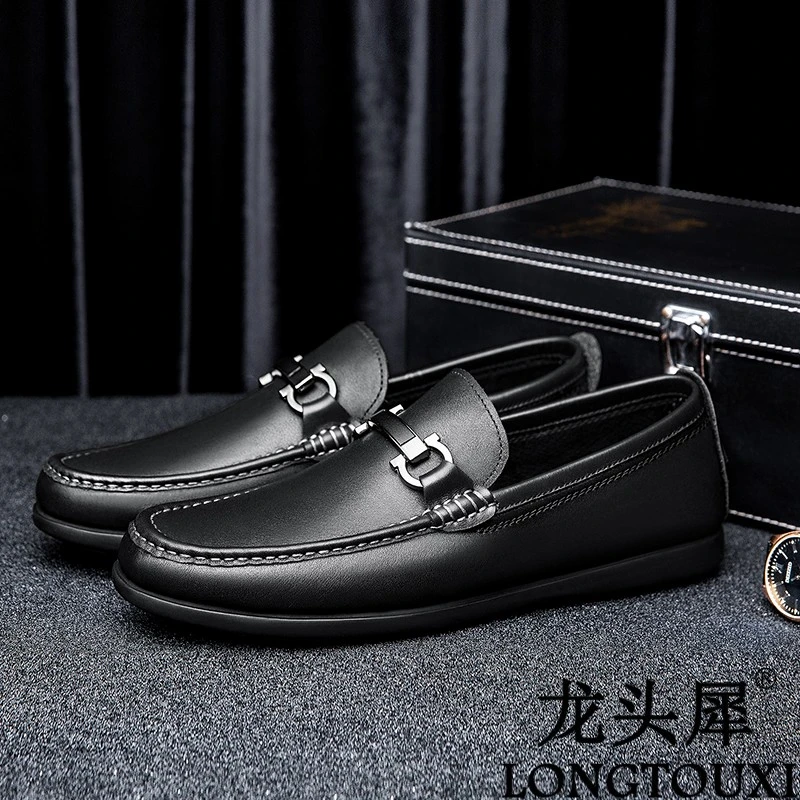 休闲皮鞋2025新款高档男士商务皮鞋男一脚蹬透气软底百搭豆豆鞋潮