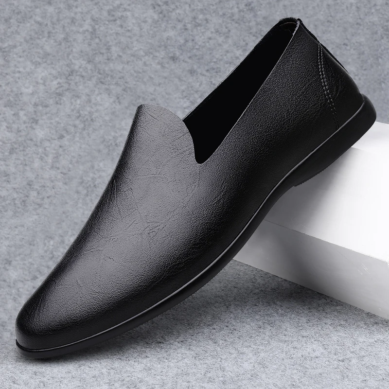 皮鞋男秋冬新款软面单层百搭透气男士休闲鞋软底一脚蹬薄款驾车鞋