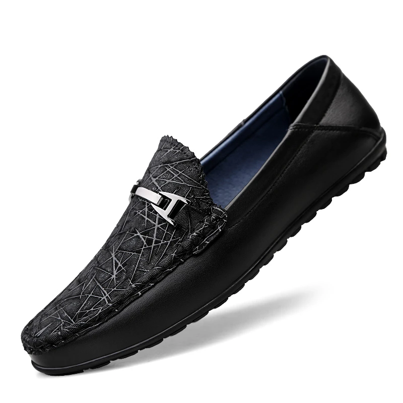 皮鞋男2025新款时尚压花豆豆鞋韩版潮流休闲鞋男士软底百搭驾车鞋