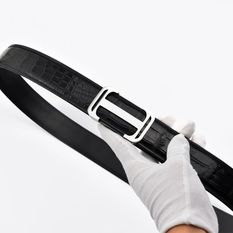 简约经典男士不锈钢内穿扣】天然鳄鱼皮腰带时尚简约百搭男士真皮）