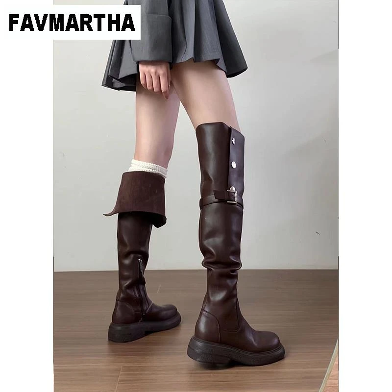FAVMARTHA厚底美拉德过膝长靴女2024新款秋冬季粗跟高筒瘦瘦两穿