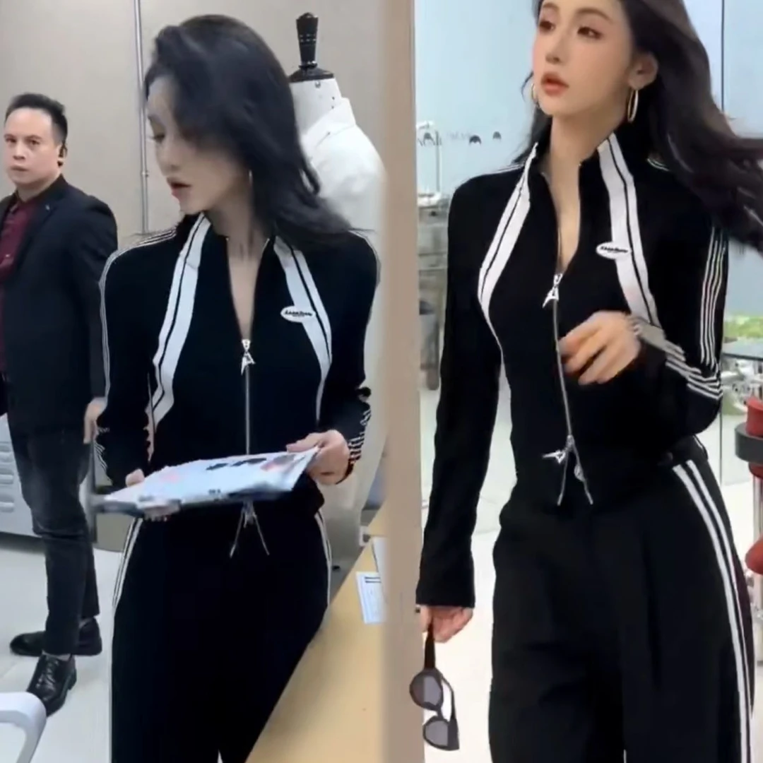 盐系炸街休闲运动套装女2025春秋新款高级感立领上衣阔腿裤两件套