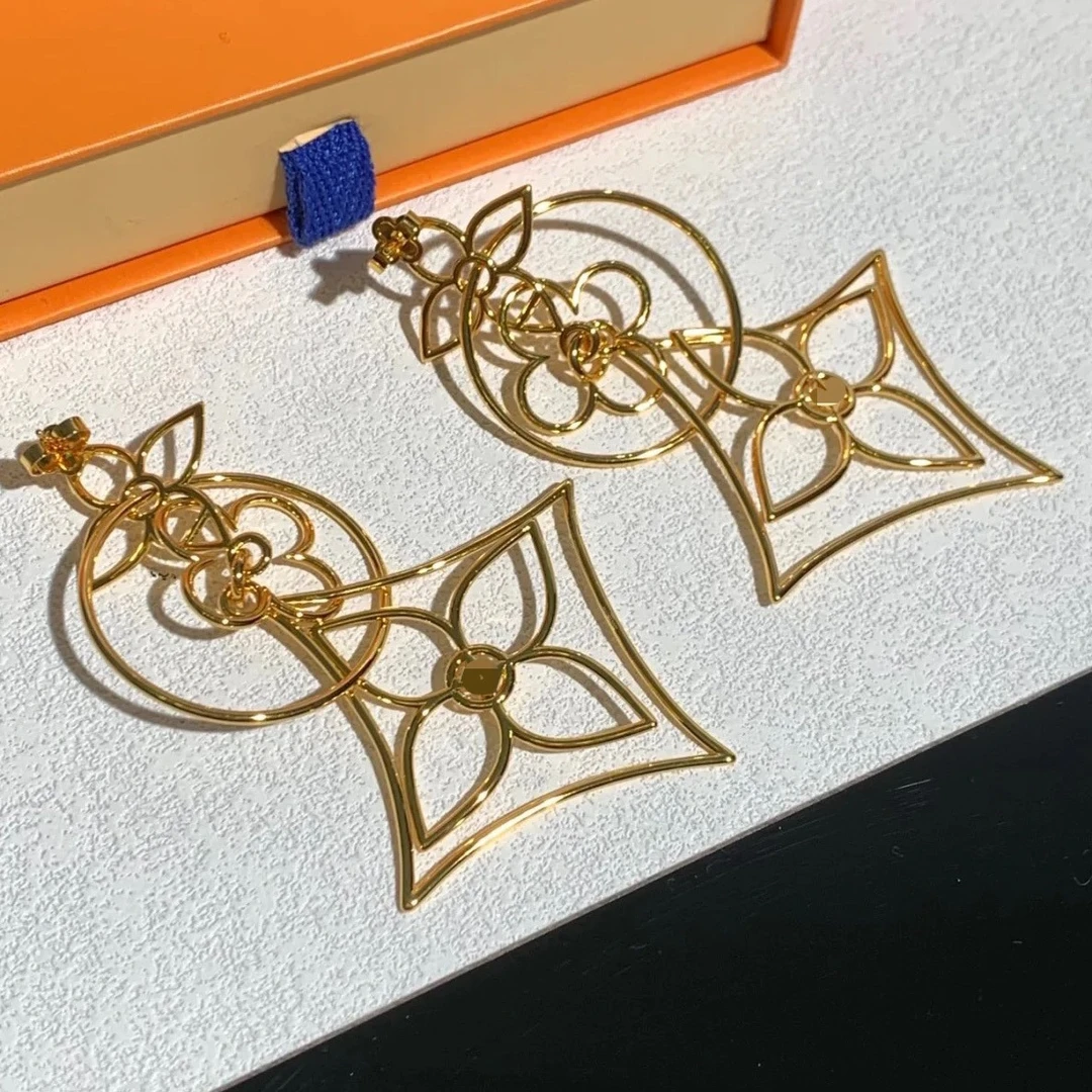 黄铜合成锆石耳饰 几何菱形简约高级新款镀金镂空耳坠高级感细长