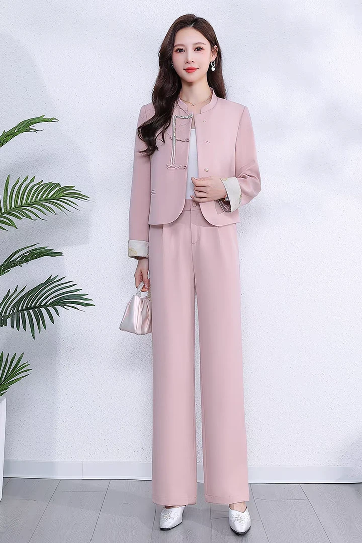 春季两件套裤2025新中式国风气质套装女通勤裤装T123