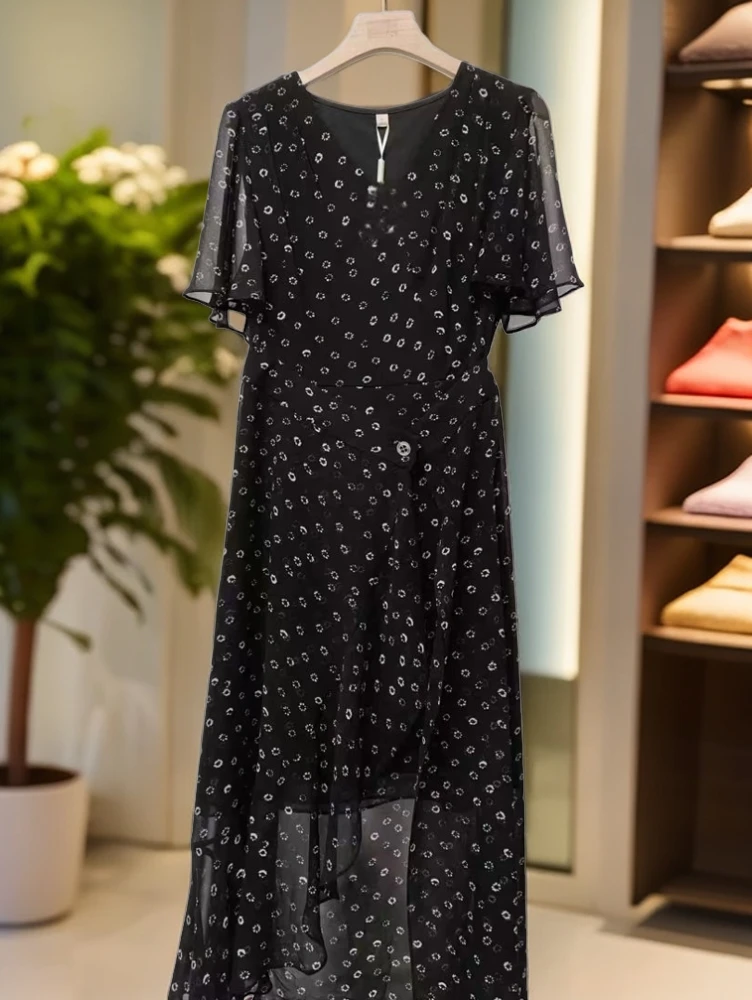 女装夏款修身气质中袖波点时尚碎花潮流长款套裙T980