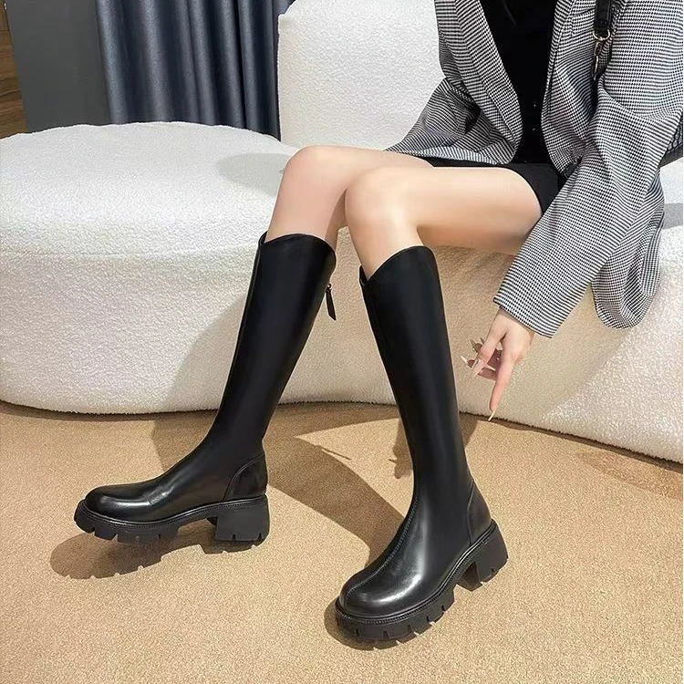 马丁靴女长简靴2024新款v型高筒靴不过膝骑士靴小个子长靴子秋冬