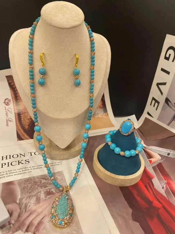 非金属亚克力项链 三件套松石项链DILZOK时尚项链饰品蓝色百搭