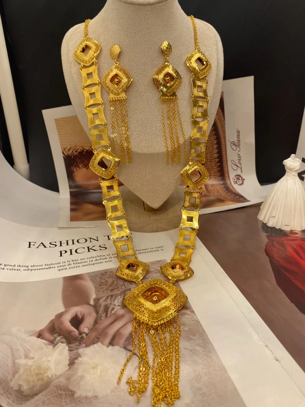 铜合金项链 时尚百搭仿金项链两件套 气质百塔