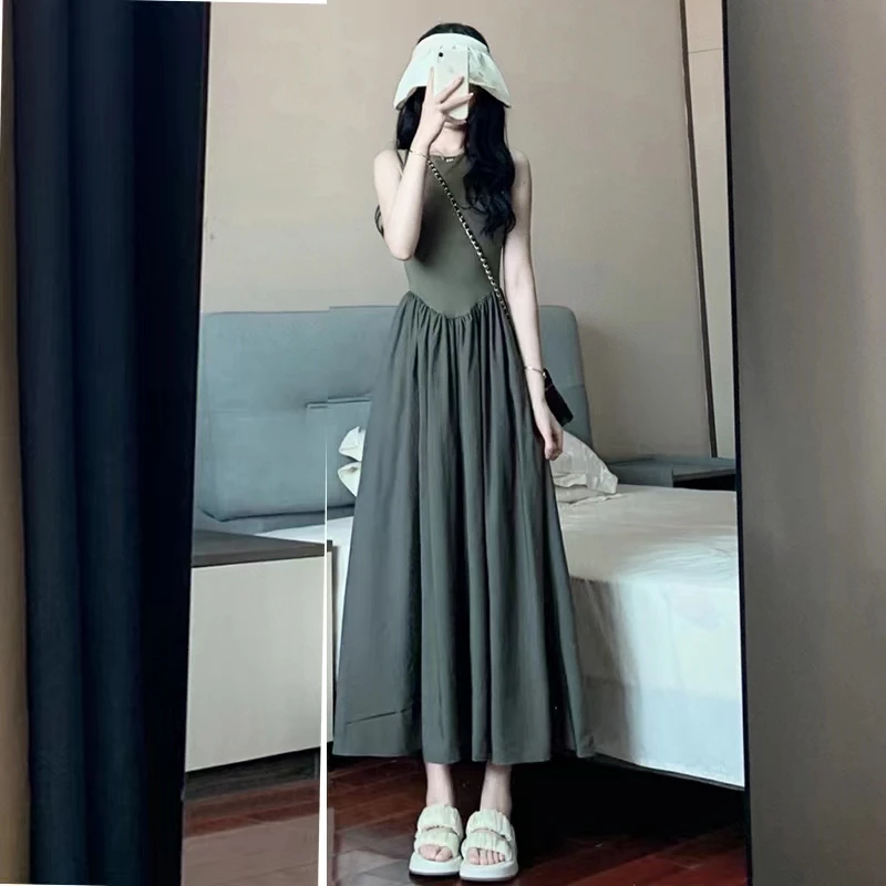 温柔甜美高级感无袖背心拼接连衣裙夏季女修身显瘦气质法式中长裙